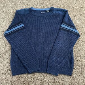 VTG Faded Glory Crewneck Sweater Men’s XL Pull Over Blue Denim Patch Shoulders‎